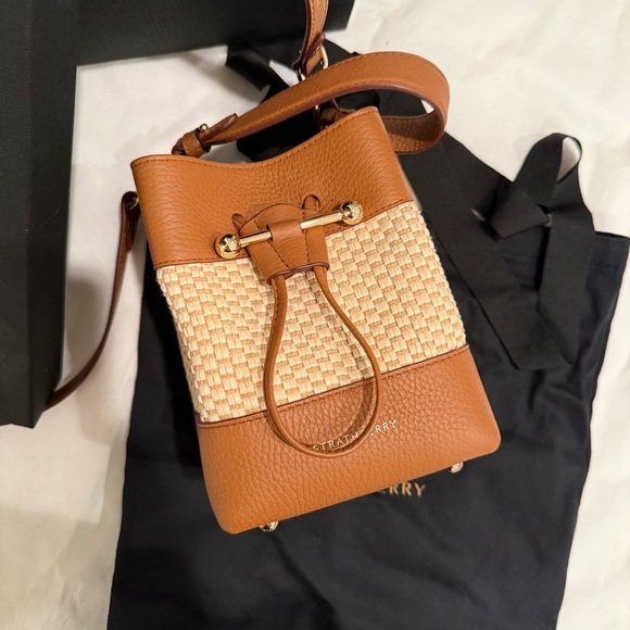 STRATHBERRY Lana Osette Bag Cotton Raffia Leather Tan Brown Shoulder Gold EUC - Picture 14 of 14